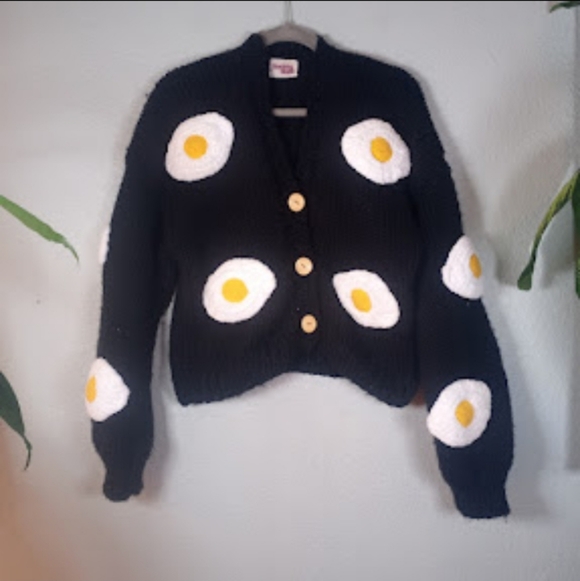 Society Mano Handmade Knit Girlhoodcore Boho Dopamine Black White Egg Sweater M - Picture 5 of 11